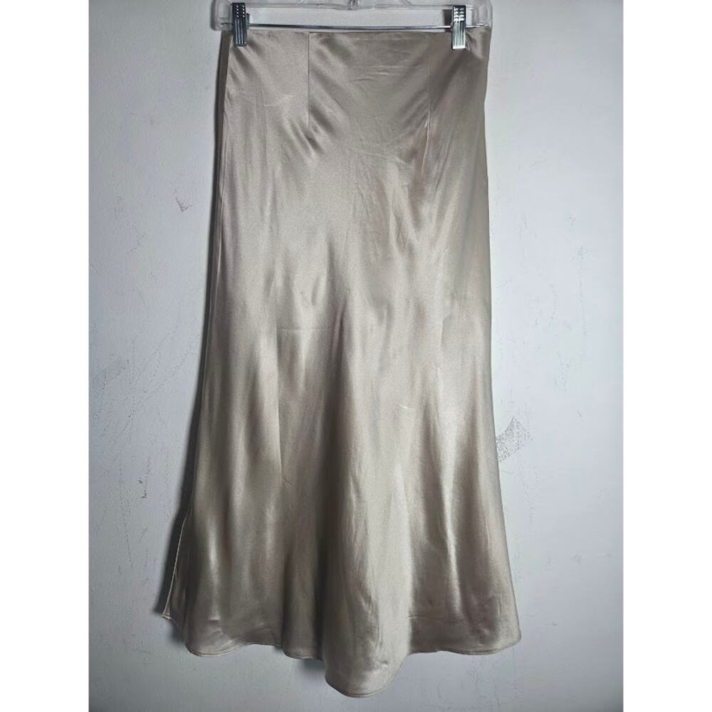 Quince Champagne Beige 100% Washable Silk Pull On Straight Skirt size Small - Picture 2 of 5